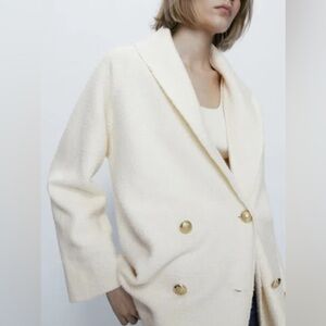 Massimo Dutti Weave Textured Wrap Cardigan With Gold Buttons Ivory Cream Sz S/M